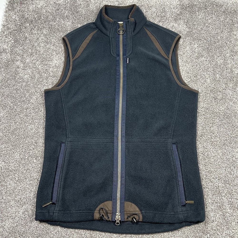 Barbour Mens Large Langdale Fleece Gilet Dark Navy Blue Full Double Zip Vest